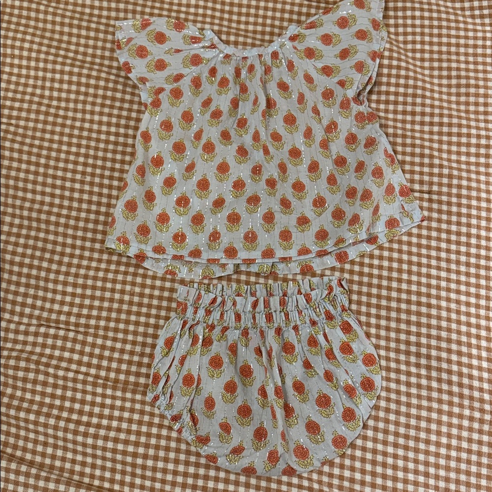 Pink Chicken Blue and Orange Floral Baby Set with Bloomers - Picture 3 of 3